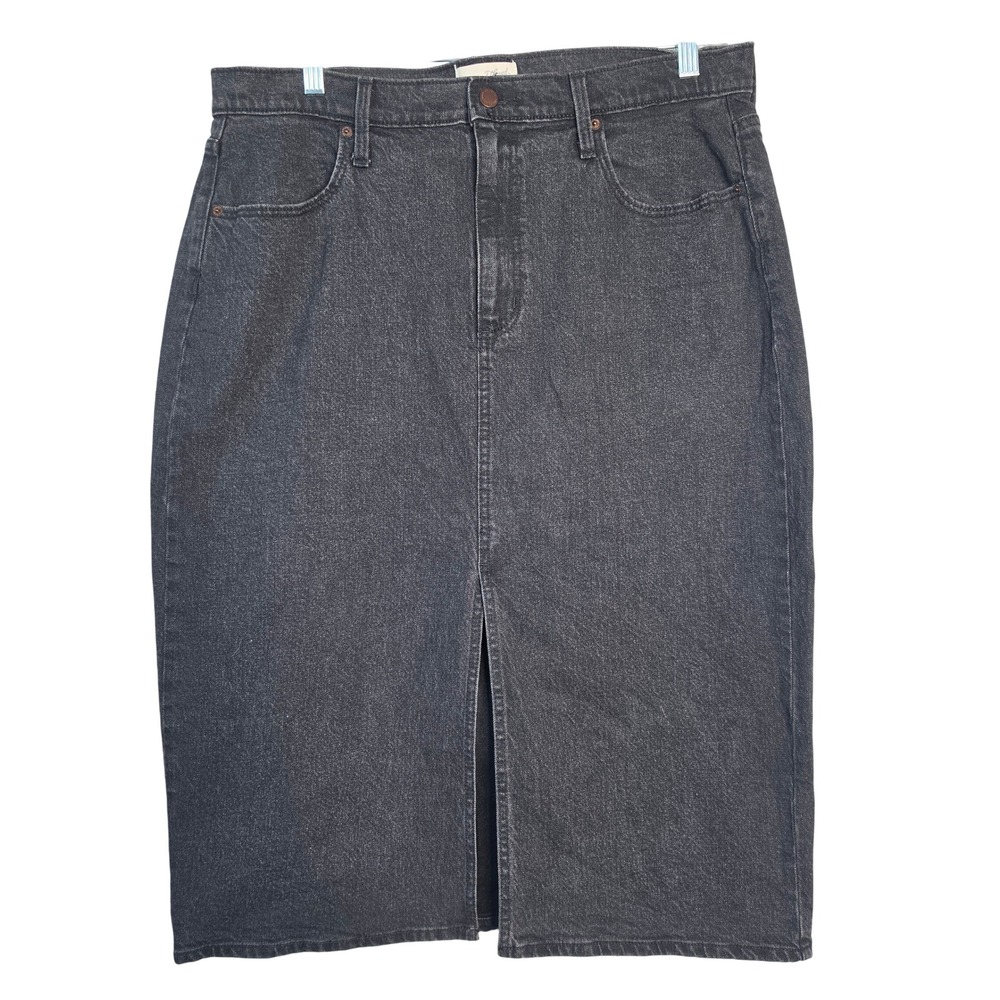Universal Thread Denim Skirt Women 14 Black Midi Front Slit High Rise Straight